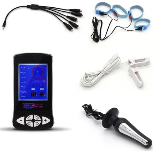 Penis Ring Massage Size M Anal Butt Plug Nipple Clamps Electro Shock Sex Medical Themed Toys Electric Massage Kit Sex Products