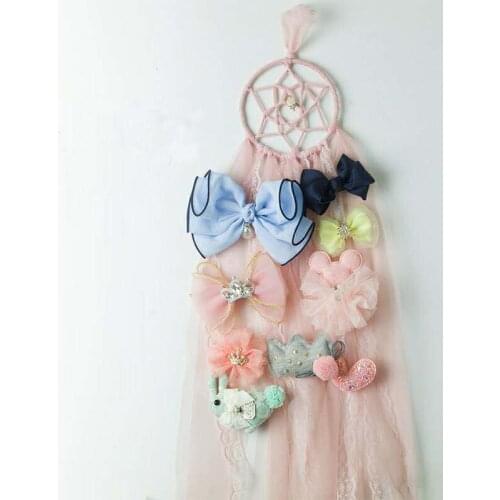 Dream Catcher Girls Hair Bow Hanging Organizer Lace Cute Hairpin Barrette Lucky Kids Room Wall Hanging Decoration Craft
