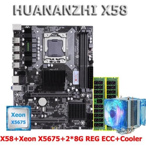 HUANANZHI X58 LGA1366 motherboard CPU Xeon X5675 3.06GHz with cooler RAM 16G(2*8G) DDR3 REG ECC