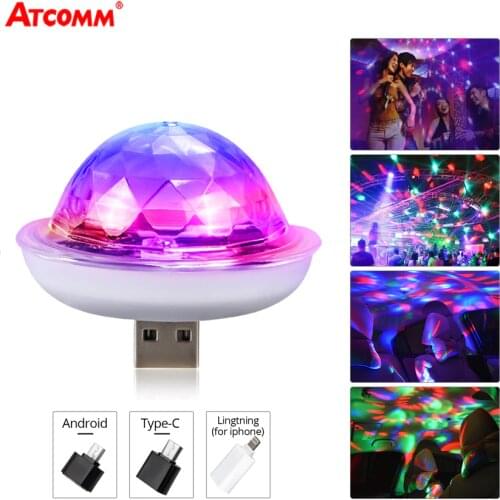 Mobile Phone USB LED Stage Light With Music Sensor Portable 5V RGB Crystal Magic Ball LED Stage DJ Disco Lamp Home Club Party
