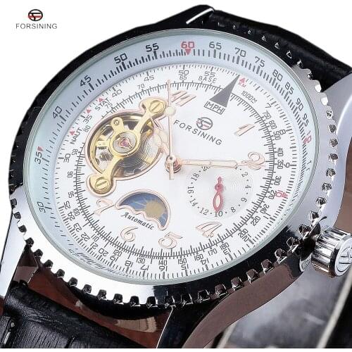 New Luxury Brand FORSINING Tourbillon Watches Men Stylish Leather Strap Fashion Automatic Watches Skeleton Mechanical Watch