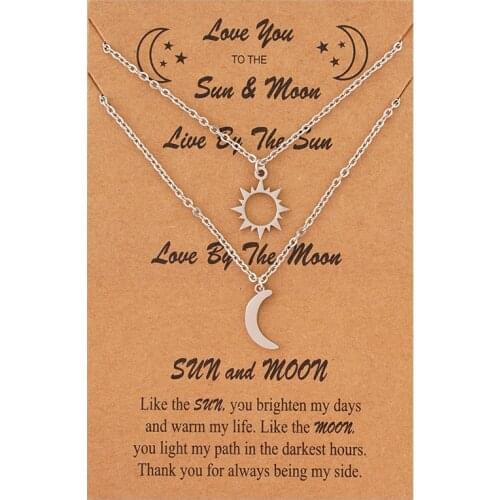 New Stainless Steel Sun Moon Pendant Necklace For Friendship Family Couples Choker Hollow Heart Butterfly Clavicle Chain Collar