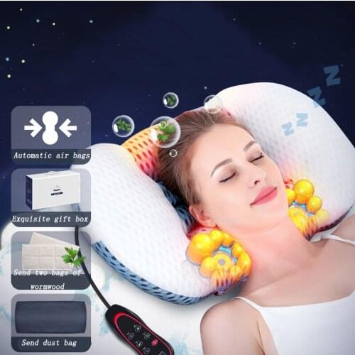 Cervical Massage Pillow Air Bag Hot Compress Kneading Hand Controlled Electric Massage Device, Sleep Pillow, Neck Massage Device