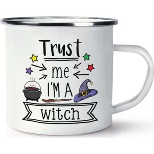 Trust Me I'm A Witch Stainless Steel Enamel Mug Cup Funny Magical Best Christmas Outdoors Metal Enamel Campfire Cup