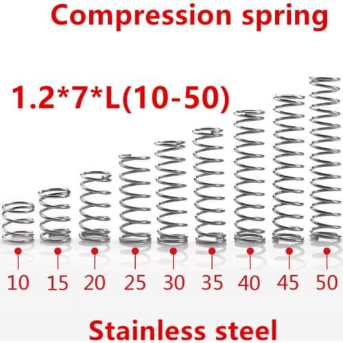 10pcs/lot 1.2*7*10/15/20/25/30/35/40/45/50mm spring 1.2mm stainless steel Micro small Compression spring