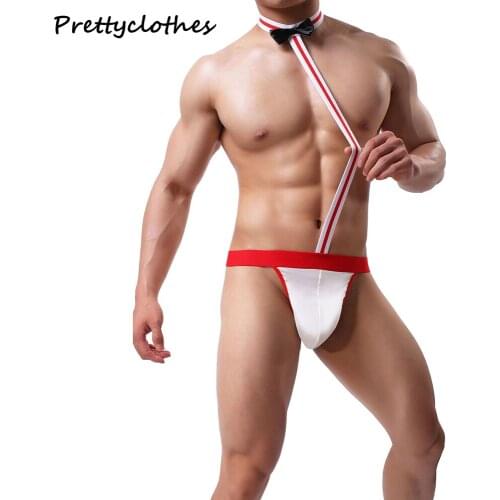 Mens Sexy Underwear Bow Tie Stretch One-Piece Thong Sex Costumes Erotic Lingerie Underpants Bodysuit Men Clothing Wear Male