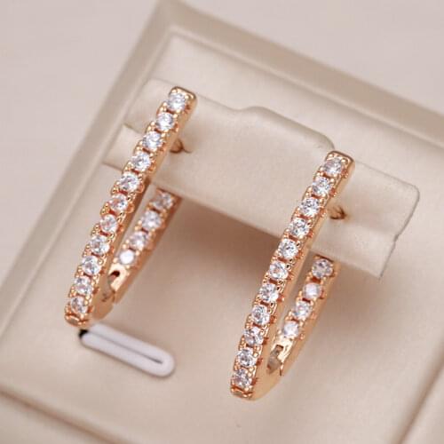 Kinel New V Shape Long Earrings For Women 585 Rose Gold Natural Zircon Dangle Earrings Girl Wedding Party Glossy Fine Jewelry