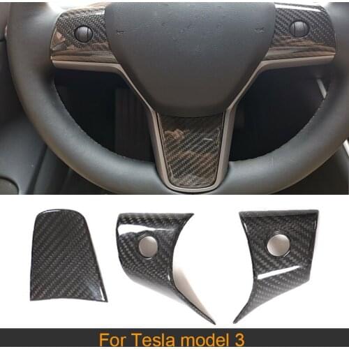 Dry Carbon Fiber Wheel Steering Panel Trims For Tesla Model 3 2017 2018 2019 Add On Interior Wheel Steering Panal Covers Trims