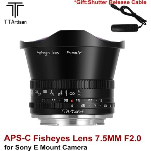TTArtisan 7.5mm F2 Fisheye Lens Large Aperture MF APS-C Camera Len for Sony E mount A6000 A6300 A6100 A5000 A7 A7II A9 NEX-5R