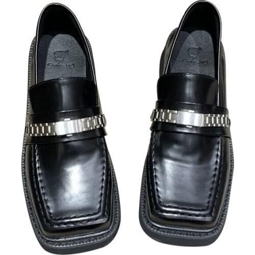 Pumps Women Shoes Retro Lolita Shoes Harajuku High Heels Platform Shoes Fashion Metal Chain Square Toe Heels Casual Creepers