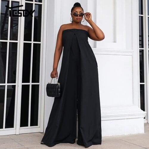 Yesexy Women 2021 Plus Size Jumpsuit Summer Sexy Off Shoulder Backless Rompers Slash Neck Elegant Long Overalls Black Curve
