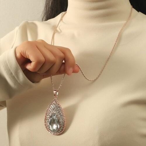 Fashion Women Necklace Jewelry Oval Shape rose gold Gemstones Pendant for Wedding Engagement Party Gift Accessories