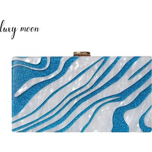 Striped Sequin Womens Clutch Bag Party Chain Shoulder Bag Blue Acrylic Evening Bag Wedding Purse and Handbag ZD1962