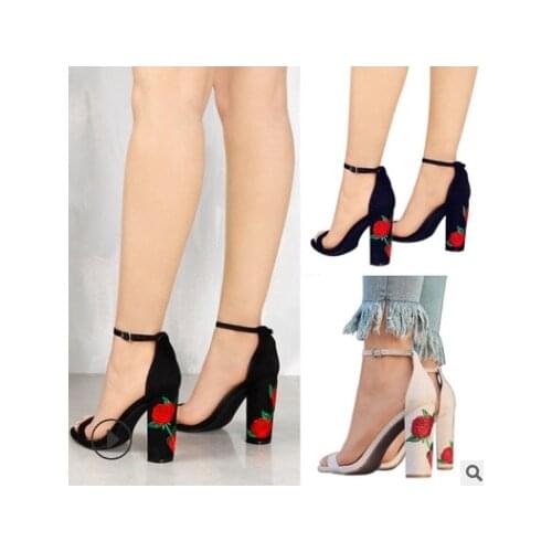 2019Chunky Heel Women Ankle Strap Gladiator Sandals Womens Summer Shoes Fashion Female Sandilas Cover Heel Flock Party Shoes