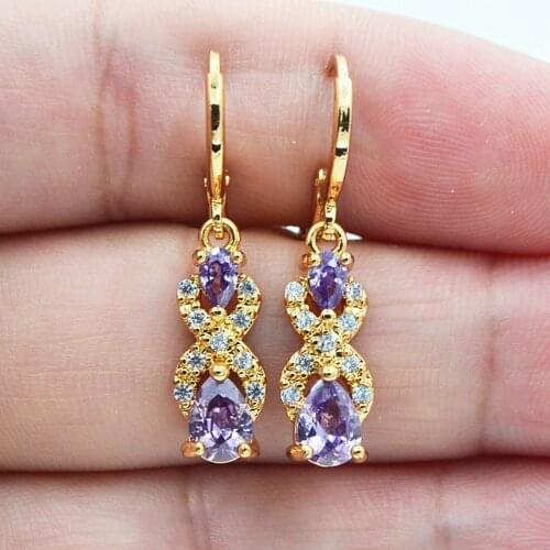 18Kc Yellow Gold Filled Women Purple Mystic Topazs Gem stone Teardrop Earrings Jewelry