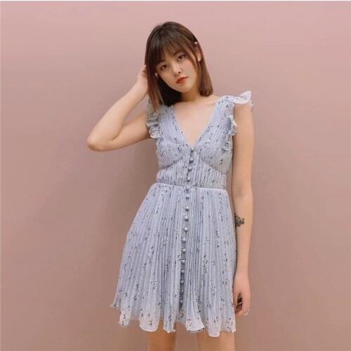 Womens Summer Sexy V-Neck Mini Dress Sleeveless Dress High Waist Lace Ruffle Sleeve Dress Seaside Vacation Long Dress