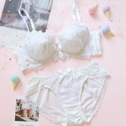 Sweet Cute Push Up Lingerie Plus Size Lolita Bra and Panty Set Lace Underwear Women Girls French Lounge Wear Bra & Brief Sets