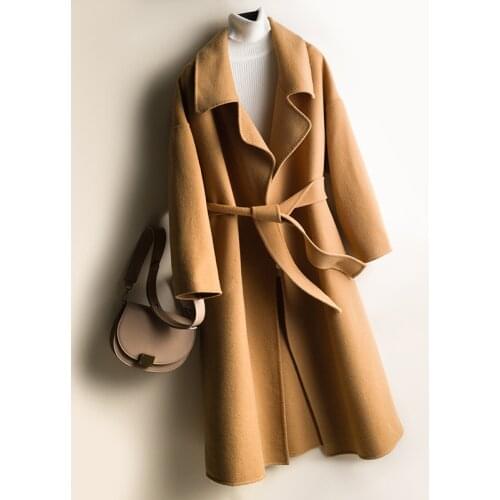 100% Pure Wool Coat Female 2020 Korean Fashion Double-sided Women Wool Coats Long Autumn Winter Jacket With Belt 1604032