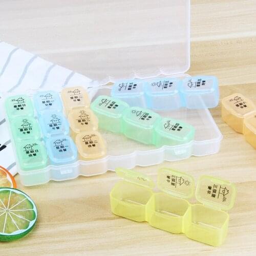 1PCS 4 Row 21/28 Squares Weekly 7 Days Tablet Pill Box Holder Medicine Storage Organizer Container Case
