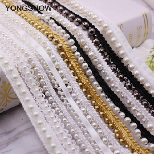 1 Yard White/Black Beaded Lace Trim Tape Fabric Ribbon DIY Sewing Garment Headdress Materials Wedding Craft Clothes Accessories