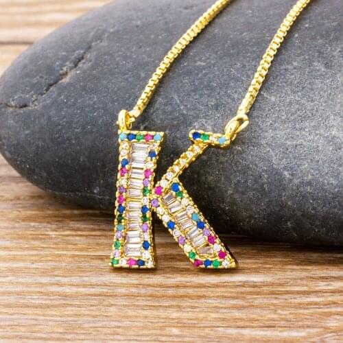 26pcs/lot Rainbow Zircon Pendant Necklaces Initial A-Z Letters Charm Gold Name Necklace Copper CZ Statement Fashion Jewelry