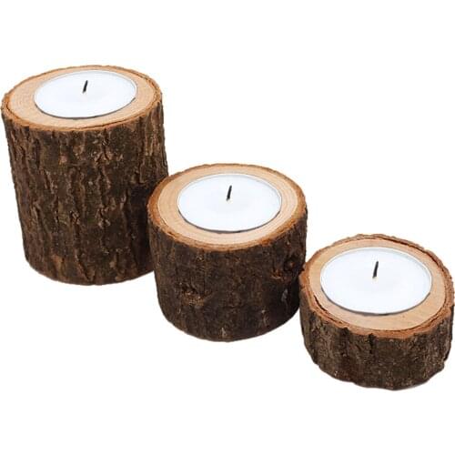 3pcs/set Wooden Candlestick Succulent Plant Pot Creative Candle Holder Table Desktop Ornament Rustic Wedding Valentine Day Decor