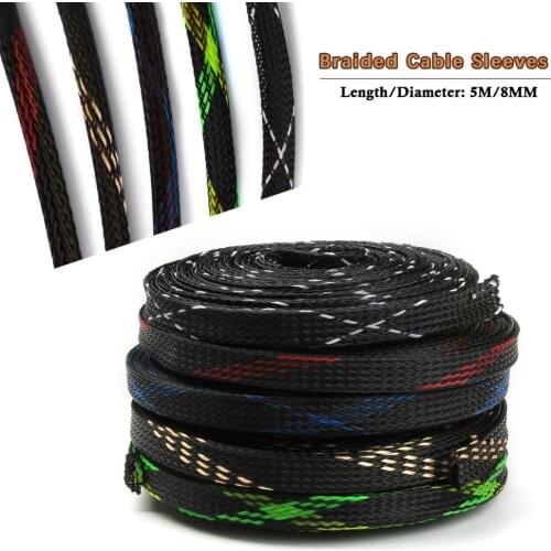 5 Colors 8mm Length 5M Insulation Braided Wire Sleeving Tight PET Expandable Wire Cable Sleeves Gland Cable Protection