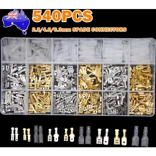 540PCS 2.8/4.8/6.3mm Male Female Spade Connectors Wire Crimp Terminal Block with Insulating Sleeve Assortment Kit