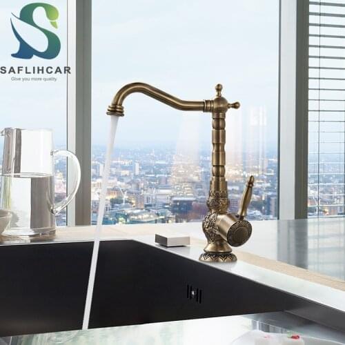Antique Brass Kitchen Sink Faucet Classic Luxury Bathroom Basin Faucet Hot and Cold Faucet Mixer Taps Deck Installation Faucet