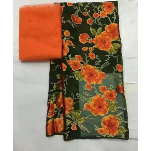 Robe en satin african lace fabric 2020 high quality tissu dentelle silk fabric gele headtie with beads sewing materials 5+2yard