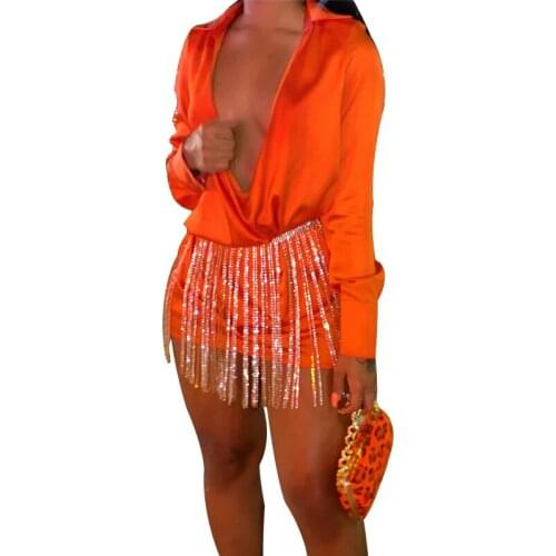 BAMBOOBOY New Women Spring Fashion Chic Tassels Shining Fitted Party Club Lady Sexy Shirt Dress ZL1598