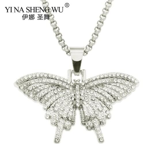 Big Butterfly Pendant Necklace Rhinestone Chain for Women Bling Crystal Choker Men Necklace Party Jewelry Gift Accessories New
