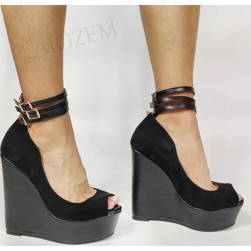 BERZIMER SUPER Women Platform Wedges Ankle Straps High Heels Sandals Height Increasing Ladies Shoes Woman Size 44 46 50 51 52
