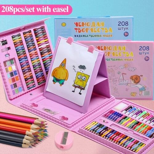 Childrens Painting 208pcs/set Watercolor Pens & Oil Pastels & Colored Pencils Tools Students Art Brush Birthday Christmas Gift