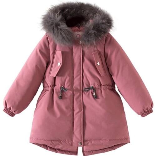 Kids Winter Jacket For Girl Thick Warm Hooded Children Outwear Coat Embroidery Flower Girls Parka Jackets 3-11Y RT202
