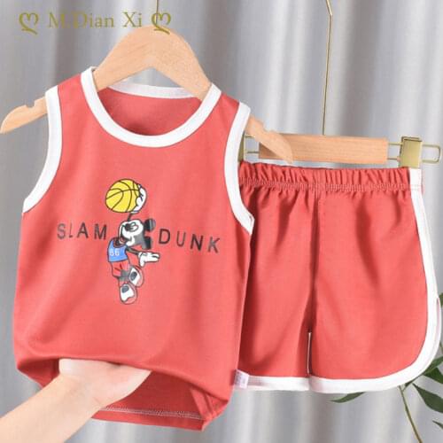 Childrens Suit 2-piece Set Baby Boy Summer New Style Minnie Cartoon Pattern Baby Boy Vest T-shirt + Pants Girl Letter Printing