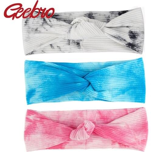 Geebro Women Cotton Colorful Tie Dye Headband Turban Soft Stretch Knot Ribbed Headwear Ladies Girls Party Hairband Accessories