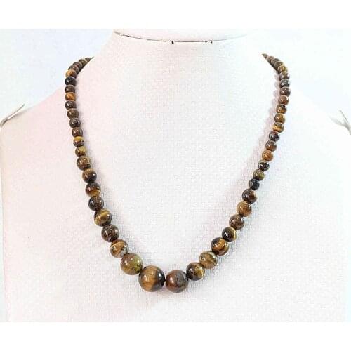 Hot Yellow Tiger Stone 6-14mm Round Beads Diy Chain Choker Necklace Women Jewelry 18"B630