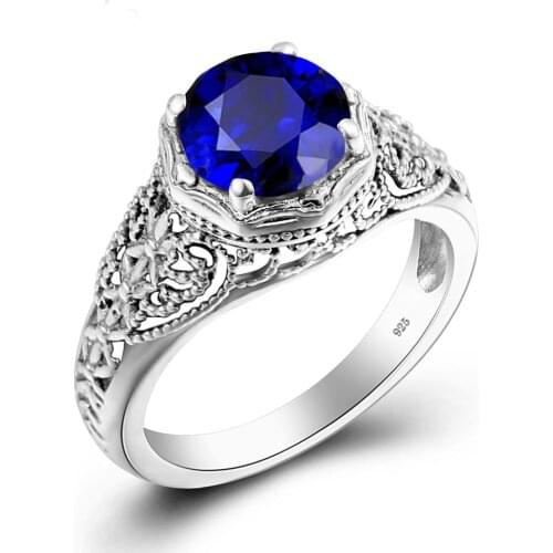Redwood Blue Sapphire Rings For Women Wedding Engagement Princess Kate Real silver 925 jewelry Costume Female Accessories New