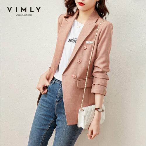 Vimly Suit Coat For Women Offical Lady Solid Lapel Full Sleeve Double Breasted Blazer Women Fashion Womens Coat F6227