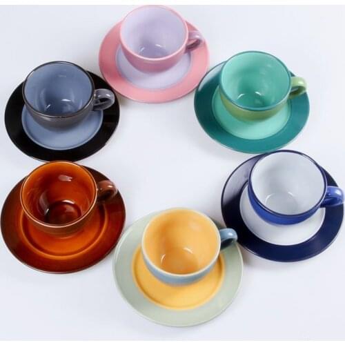 Creative European Ceramic Coffee Cup and Saucer Set Coffee C For Cappuccino Latte Pull Flower Italian Moka Free Shipping