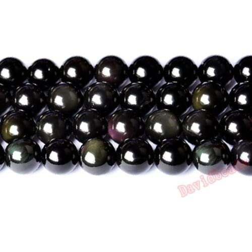 Fctory Price Natural Genuine Flash Rainbow Obsidian Stone Round Loose Beads 6 8 10 12mm Pick Size For Jewelry Making diy