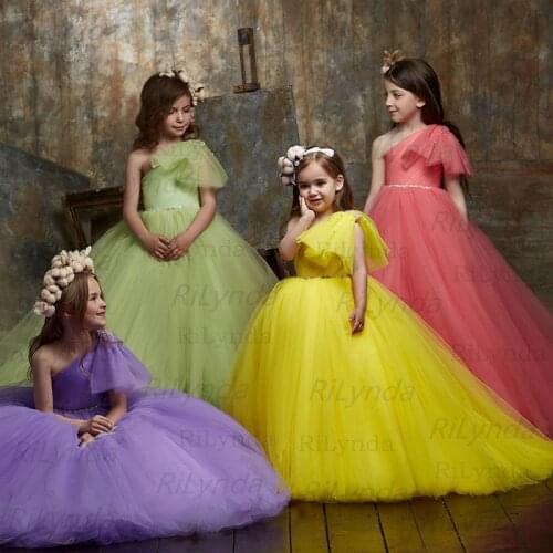 Flower Girl Dresses Lace Beading Communion Dress Tulle Sashes Straps Ball Gown Girl Party Dress Christmas Party