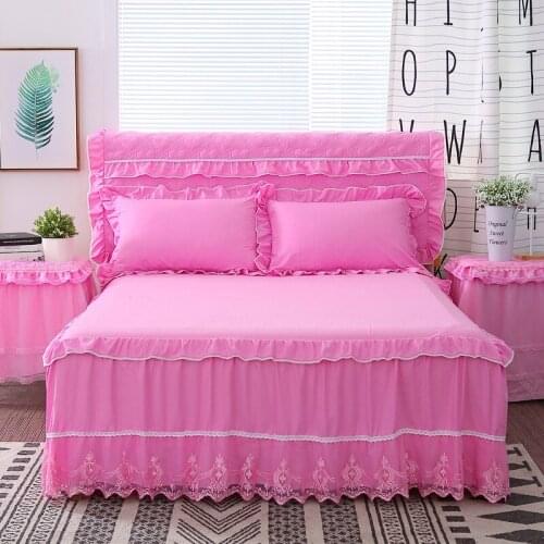 Lace Bed Skirt 3 Pcs Bedding Set Princess Bed Pad Protector Mattress Sheet Bed for Girl Queen King Size Bedspreads Bed Cover