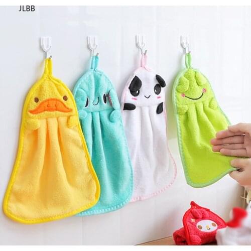 Cute Nursery Hand Towel Soft Plush Fabric Cartoon Animal Coral velvet Wipe Hanging Bathing Towel for Kid