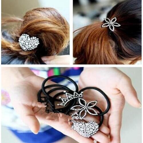 Ts096 Korean version Wedding bride Trendy crystal alloy Heart crown five-petal flower Bow elastic hair ring hair rope headdress