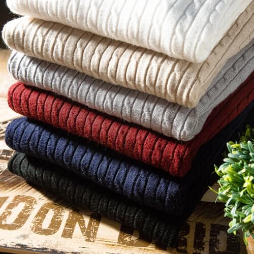 New Casual Autumn Winter Men High Collar Sweater Warm Turtleneck Striped Slim Fit Knitting Pullover Clothing
