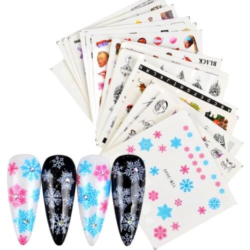 ZKO Flower Nail Stickers Snake Animal Design Black Snake Tattoo Manicure Dragon Nail Decals Slider Water Wraps Tool