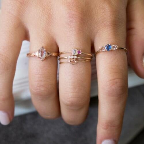 2021 New fashion cheap dainty jewelry gold filled mini square AAA cubic zirconia thin band purple ston rings For Women Wedding