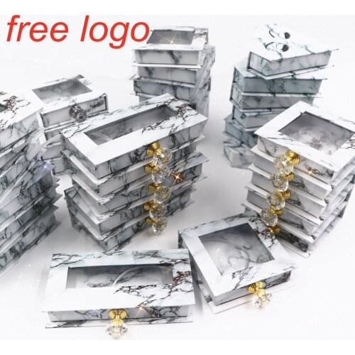 Wholesale Drawer crystal handle Marble Lash Boxes Packaging Bulk Eyelash Extension 3D Mink Lashes Custom Empty Mink Eyelash